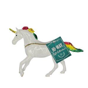 Enamel Jeweled Unicorn Horse Trinket Box Rhinestone *Missing Jewel*